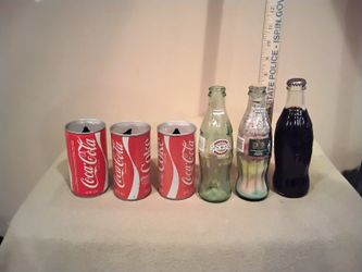 Coca Cola Aluminum Cans and Glass Bottles Vintage