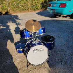 Schoenhut Kids Metallic Blue Drum Set With Sticks Ages 6-12 Years Old