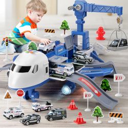 Mega Airplane, Airplane Race Track for Kids, Storage Transport Plane, Boys Ages 4-7, Airplane Car Toy Set with Music and Light, Educational Toy for Ki