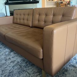 Midcentury Modern Loveseat Leather Couch - IKEA Morabo Sofa, Grann/Bomstad golden brown / metal