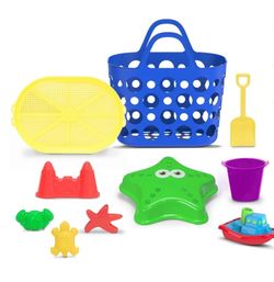 Play Day Beach Basket Set, 10 Piece Sand Toy Set
