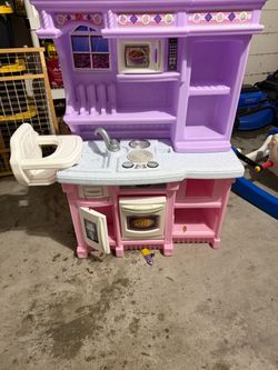 Kids Play Kitchen Set Pink Purple