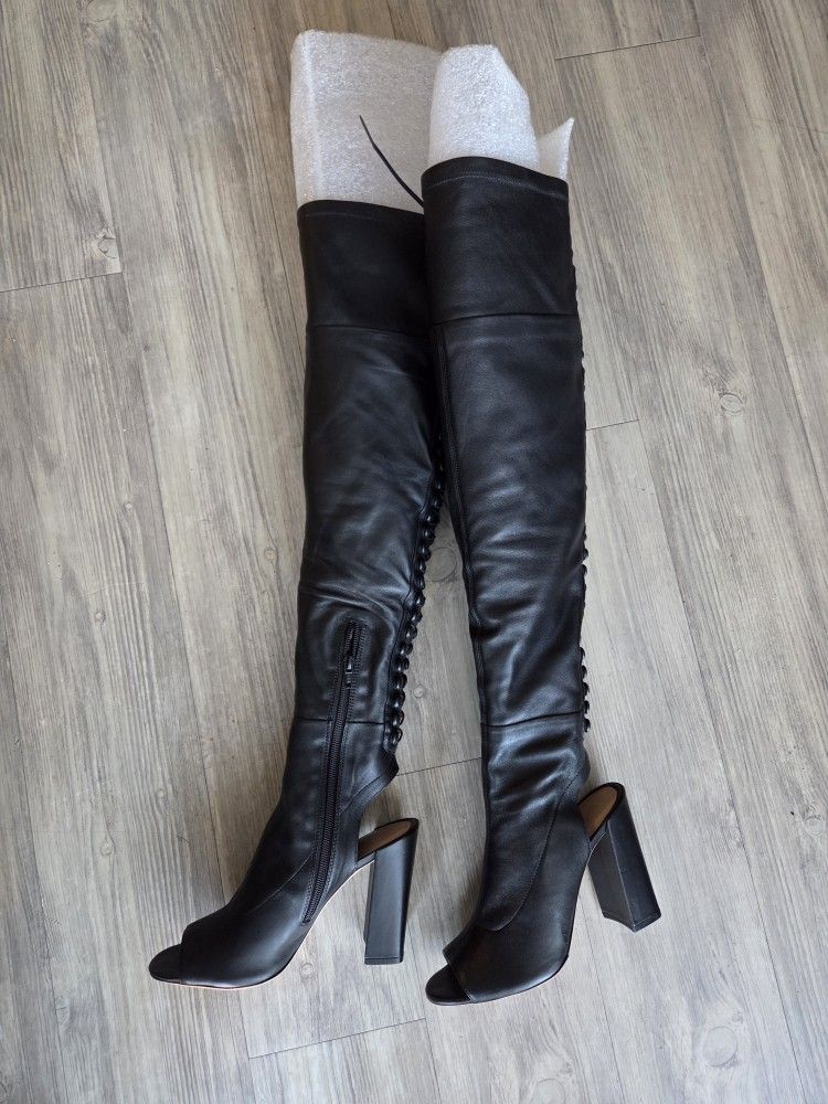 Joan Camuto Ashton 100 OTK Black Leather Boots – Women’s Size 8
