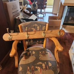 OAK and BRASS COAT RACK