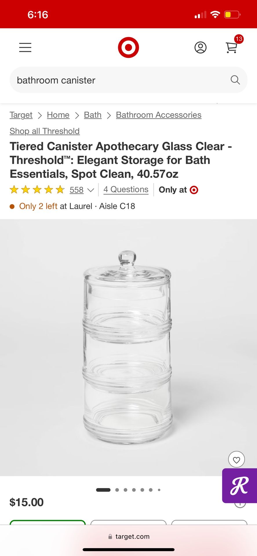 Tiered Canister Apothecary Glass Clear - Threshold: Elegant Storage for Bath Essentials from Target