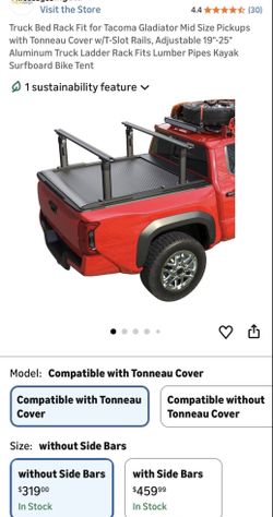 Truck Bed Rack Fit for Tacoma Gladiator Mid Size Pickups with Tonneau Cover w/T-Slot Rails, Adjustable 19"-25" Aluminum Truck Ladder Rack Fits Lumber 