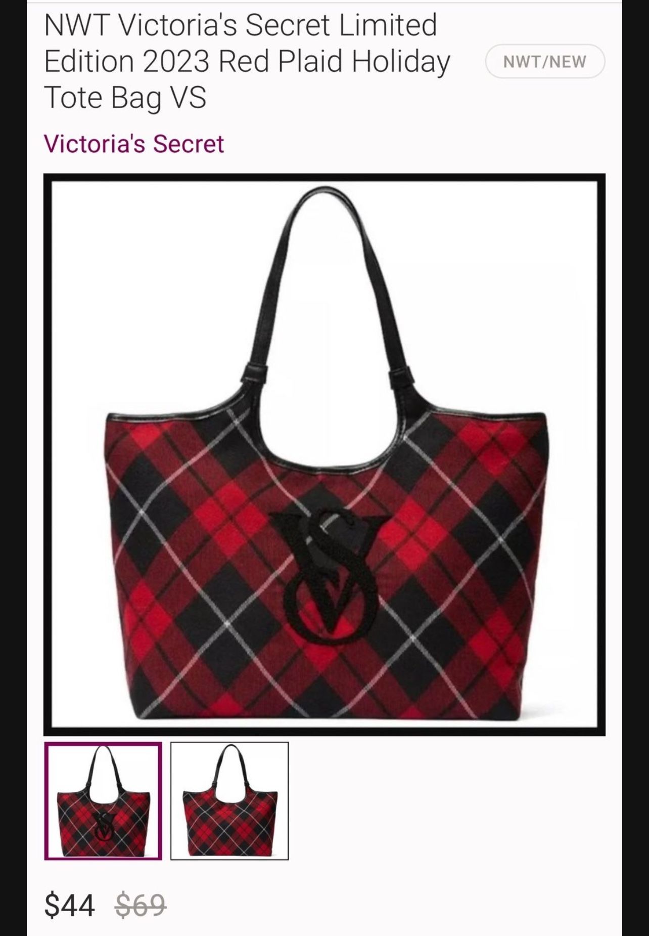 New Victoria Secret Limited Edition Plaid Tote Bag $25