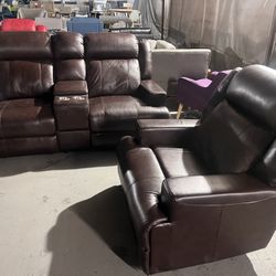 Leather Power Recliner Set