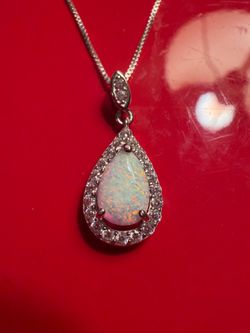Sterling Silver Teardrop Opal & Moissanite Necklace