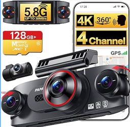 4 Channel 360° Dash Cam, 4K Front + 1080P Rear/Left/Right