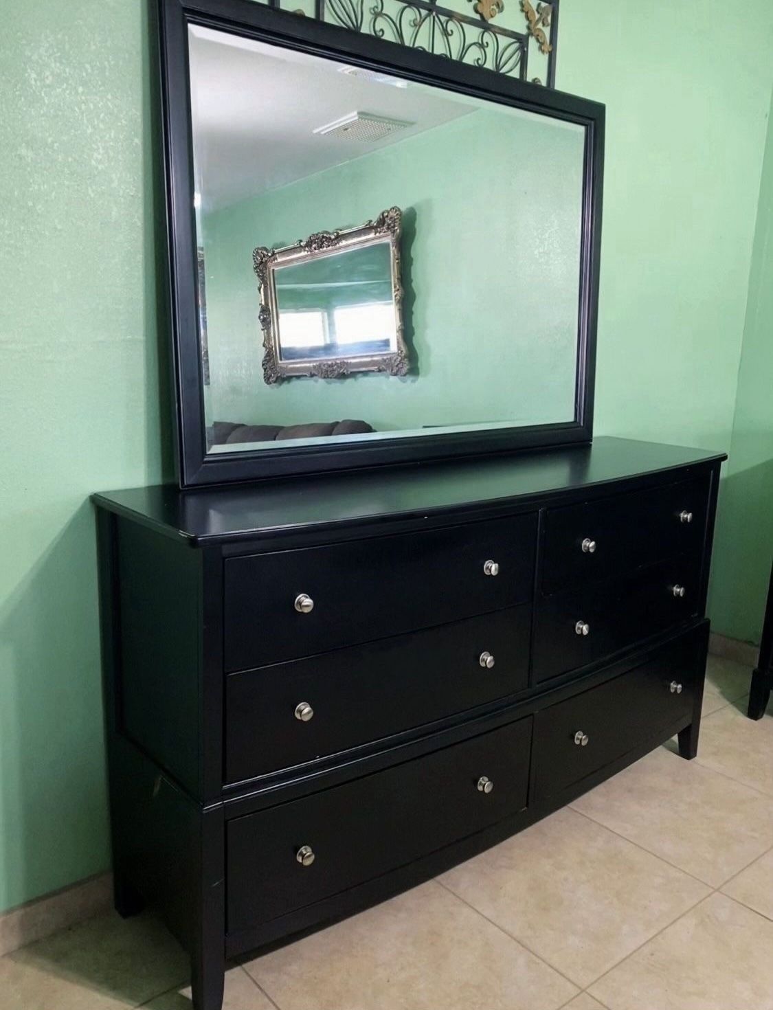 LARGE Black Dresser + Mirror Attachment 2pc Set