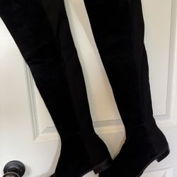 Stuart Weitzman Black Suede/nylon Never The Knee Boots