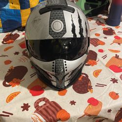 Helmet with removable face, and chin guard
