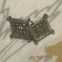 Square Rhinestone Stud Earrings – Silver Tone Sparkly Fashion Jewelry