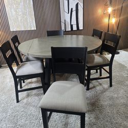 NEW- Easton 7-piece Square to Round Counter Height Dining Set / Drop Leaves for Square