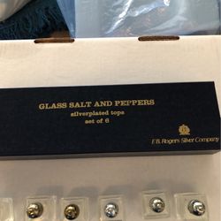 Box Of 6 Vintage Silver Plates Glass Salt Pepper Shakers