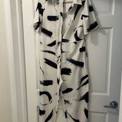 Jumpsuit brush print belted, black and white,