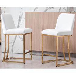 Faux Leather 24" H Counter Height Barstools with Back, Mid Century Modern Upholstered Counter Stool Chairs with Gold Metal Frame for Kitchen Island, B