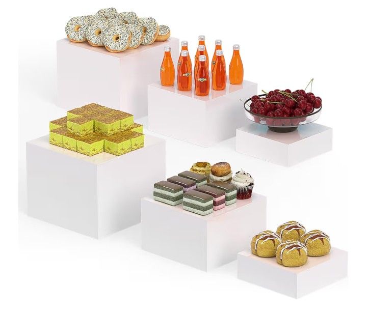 White Buffet Risers for Display Food Stand,Food Risers for Catering Table Service,6 pcs Box with 6"