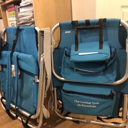 Tommy Bahama folding Beach Chairs With Cooler Pockets