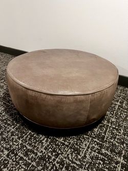 Round Leather Ottoman