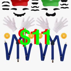PIIDUOO - Mario and Luigi Costumes for Adults - Hats Gloves Mustaches Halloween Cosplay Accessories Set for Adult Men Women
