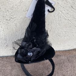 Mini Hat With Black Flowers And Feathers Headband
