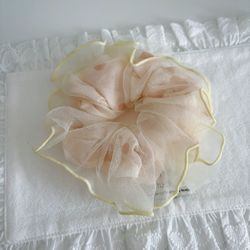 Light orange color with yellow white decoration scrunchie/hair tie