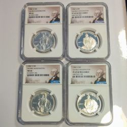 LOT OF (4) CERTIFIED GEORGE WASHINGTON HALF DOLLAR SILVER COINS 1982D- 1982S NICE TO COLLECT