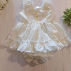 Vtg Thu Trang Girls size 3 Pale Yellow Ruffle Tank Style Dress Easter