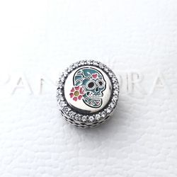 Pandora Day of The Dead, Dia De Los Muertos, Blue Charm #ENG792016CZ-6633 +Box