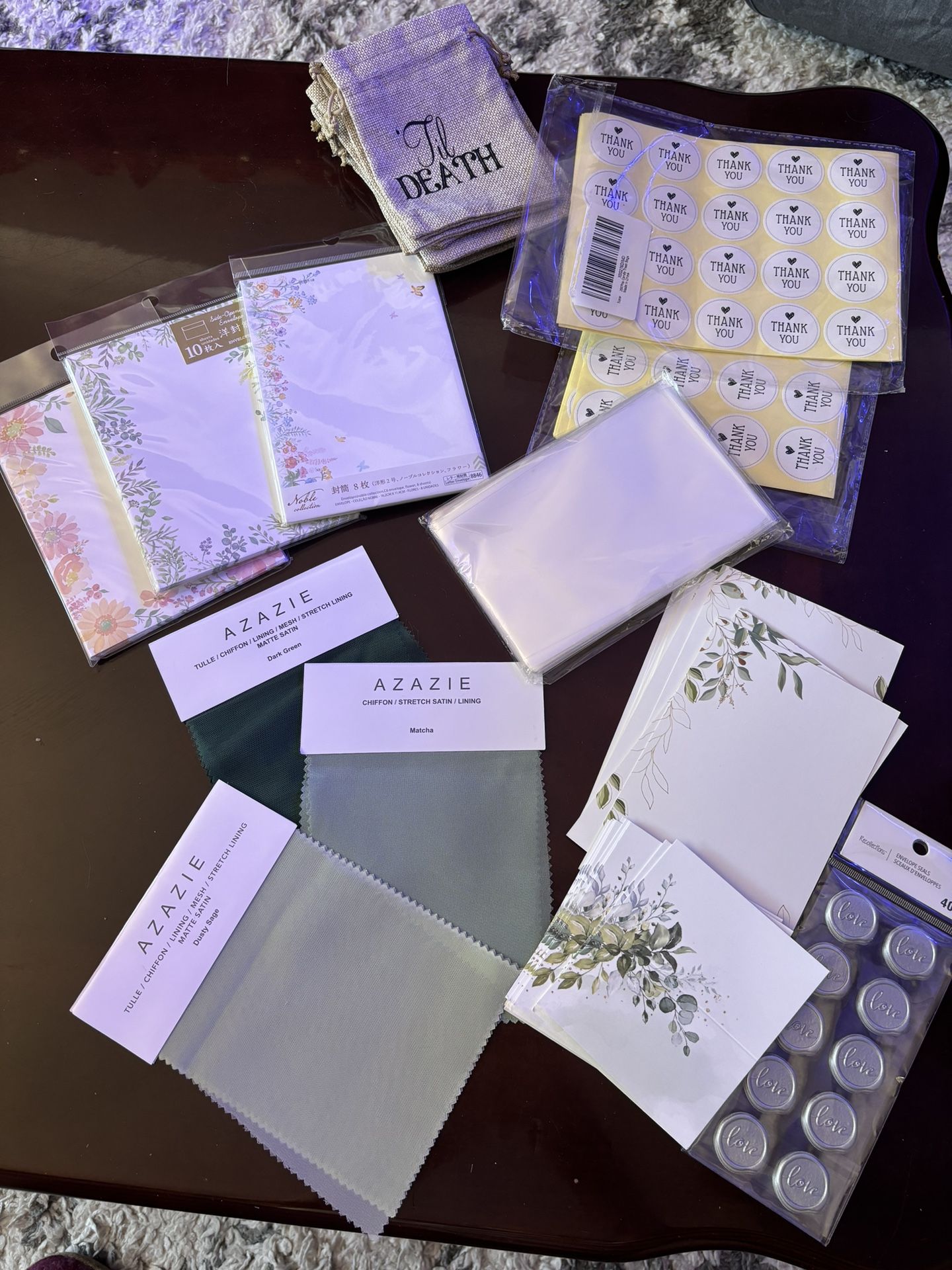 Variety of Wedding items- stickers, place cards, pouches, envelopes and seals