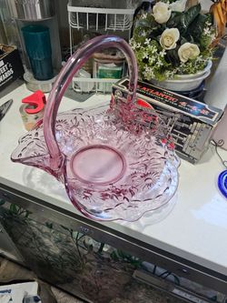 Fenton Cranberry Pink Large Basket 12" Tiara Exclusives Glass Baroness Rose