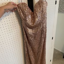 Rose Gold Sequin Gown Size 12 OBO