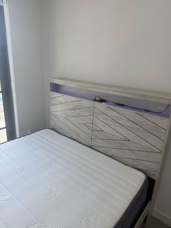 Queen size wooden bed frame and mattress