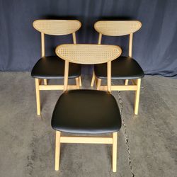 Solid Wood Curved Back Upolstered Dining Chairs Set of 3