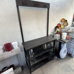 Studio-Built Solid Wood Entryway Console & Coat Rack – Rustic Farmhouse Style  ⸻  Description  Custom artisan solid wood entryway console designed as 