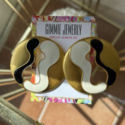 Gold White & Black Bold Earrings 