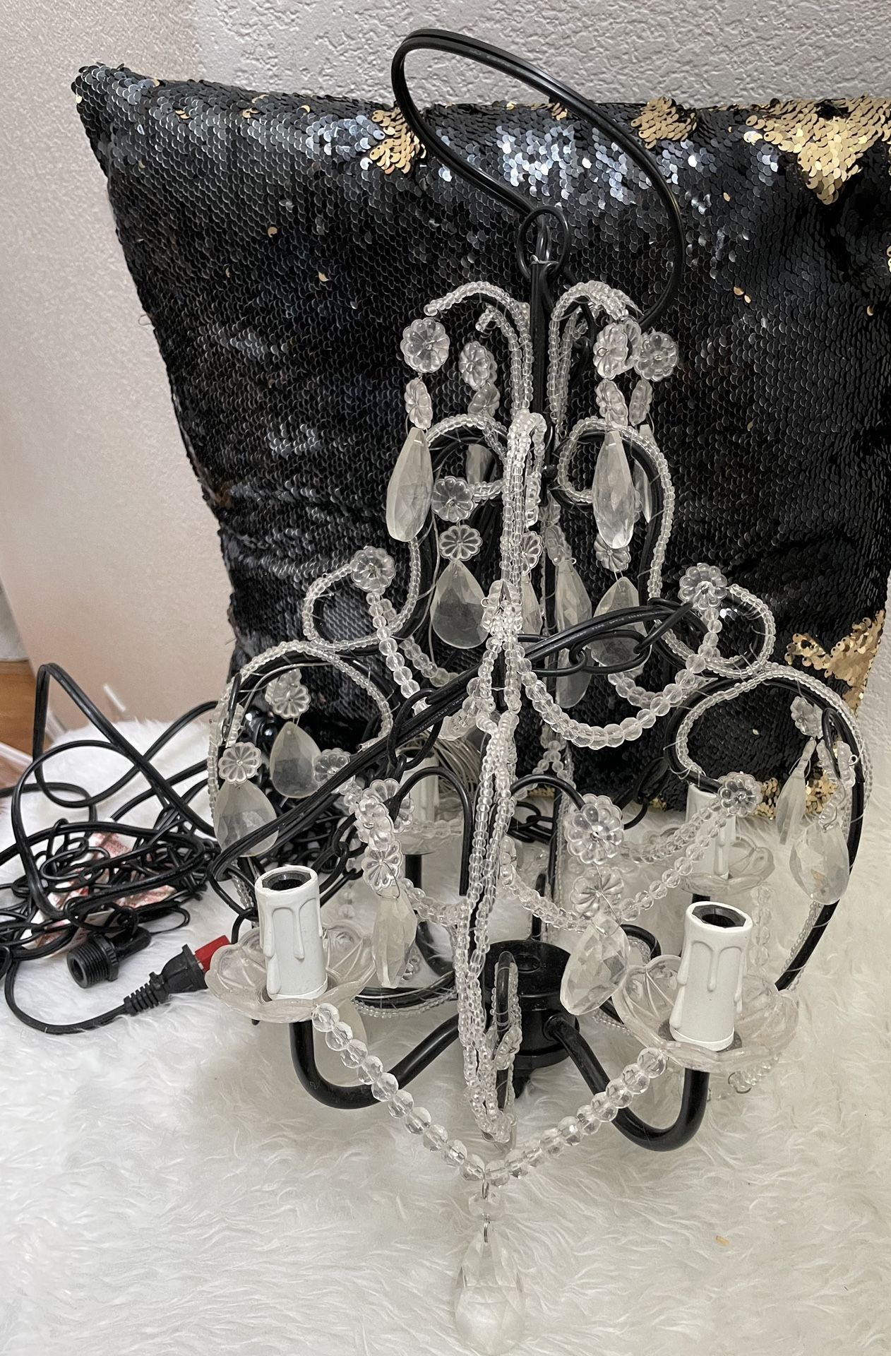 Vintage Black & Clear Hanging Chandelier