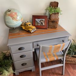 Grey Striped Desk And Chair *Delivery Is Available*