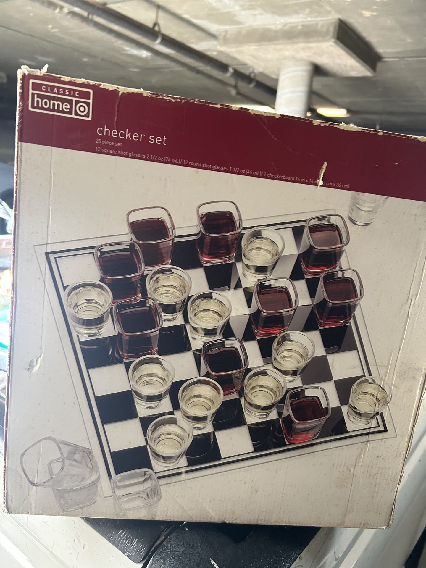 Neil shot glass checker set never used