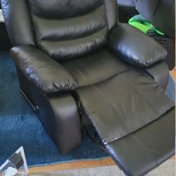 Dark Blue Leather Recliner (Has A Broken Beam)