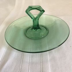 Vintage Green Glass Handled Bon Bon 7”