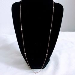 925 Sterling Silver Rose Gold Tone Diamonique Station Necklace 24”