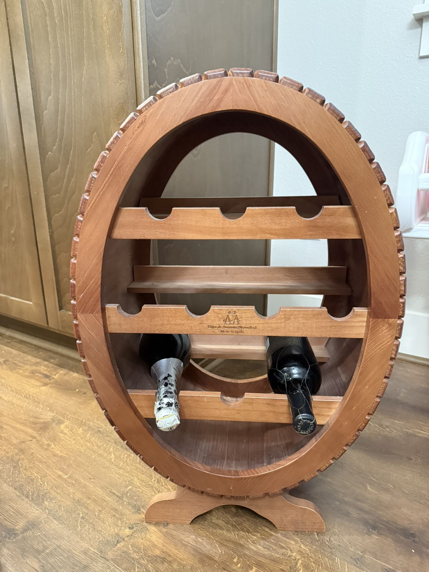 Beautiful 10 Bottle Wooden Barrel Wine Rack Made In Spain