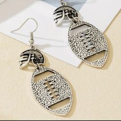 Fun Football & Helmet Silver Tone Dangle Earrings