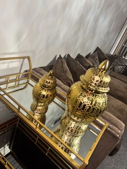 2 Decorative Gold Jars