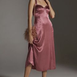 Anthropologie Satin Backless Midi Dress Pink Mauve 10