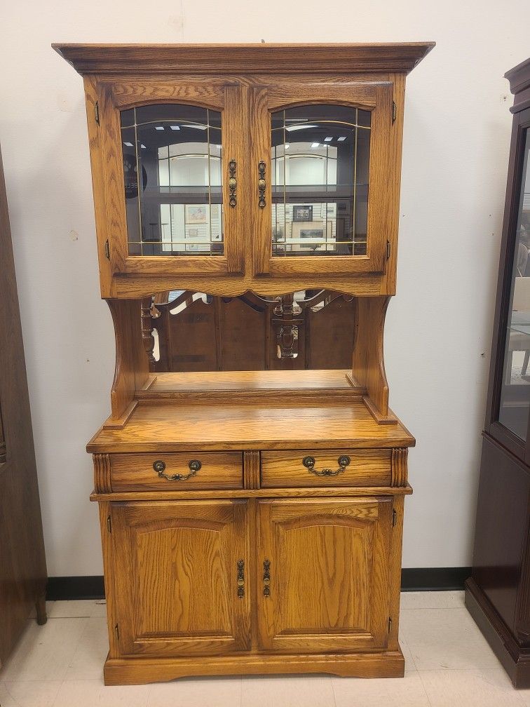 Two Piece Hutch With Light And Glass Shelf