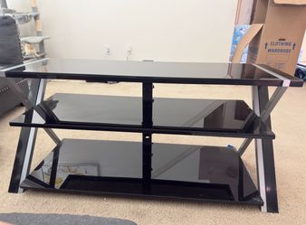 Black Glass TV Stand for up to 55" TV – 3 Shelves
